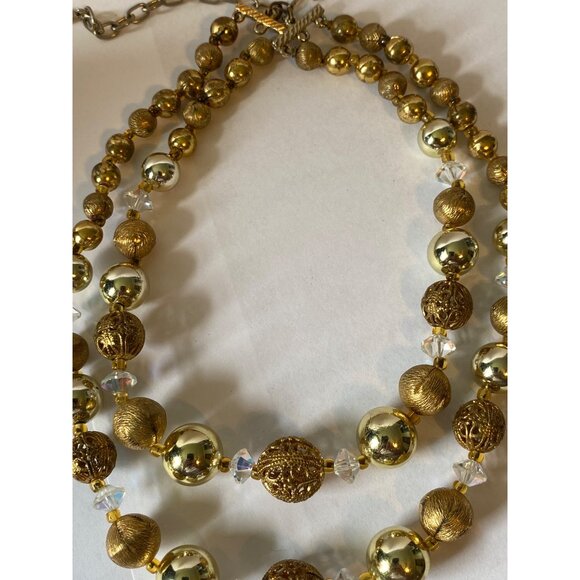 Vintage Lisner Gold-Tone Beaded Necklace With Filigree & Aurora Borealis Accents - Picture 9 of 10